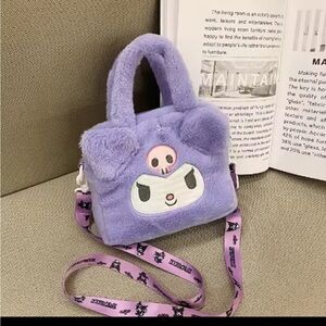 Cute Purple Plush Handbag with Cartoon Face